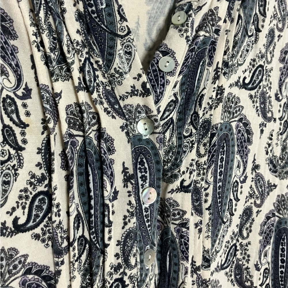 Rose & Olive Boho Paisley 1/4 Button Blouse Long Sleeve Artsy Eclectic Blue 2X - Picture 4 of 7